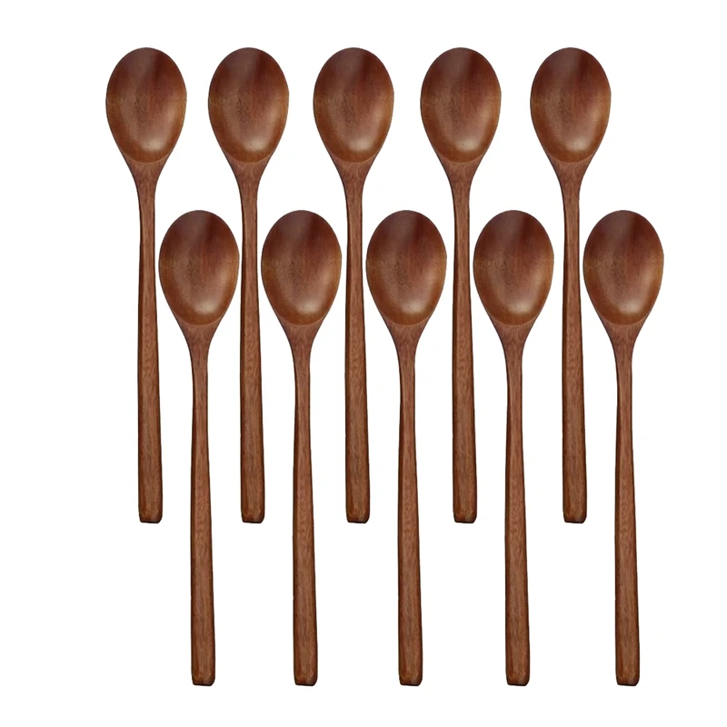 

Wooden Spoons,10 Pieces Soup Spoons For Mixing Stirring,Long Handle Spoon Kitchen Utensil,Teaspoons Coffee Spoons