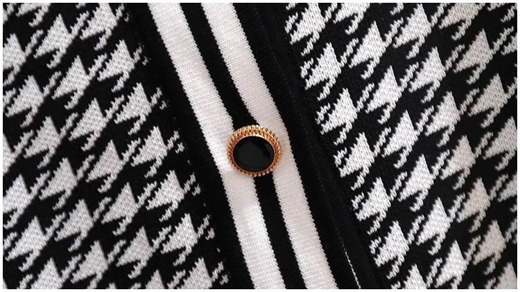 Plaid Knit Two Piece Suit Women Set Wide Legs Pants Outfits Long Sleeve V Neck Houndstooth Cardigans Woman's Knitted |