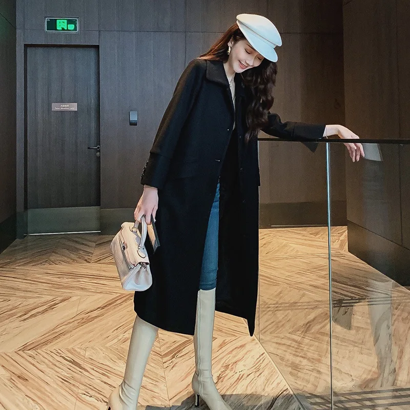 

Winter New Korean Fashion Overcoat Women Long Leisure Wool Blends Coat Jacket Women's Elegant Jackets Red Female Coats Blend
