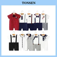 tonsen 0 2y baby boys romper clothes gentleman style shirt collarbow tie short sleeved onesie jumpsuit babe toddler costume