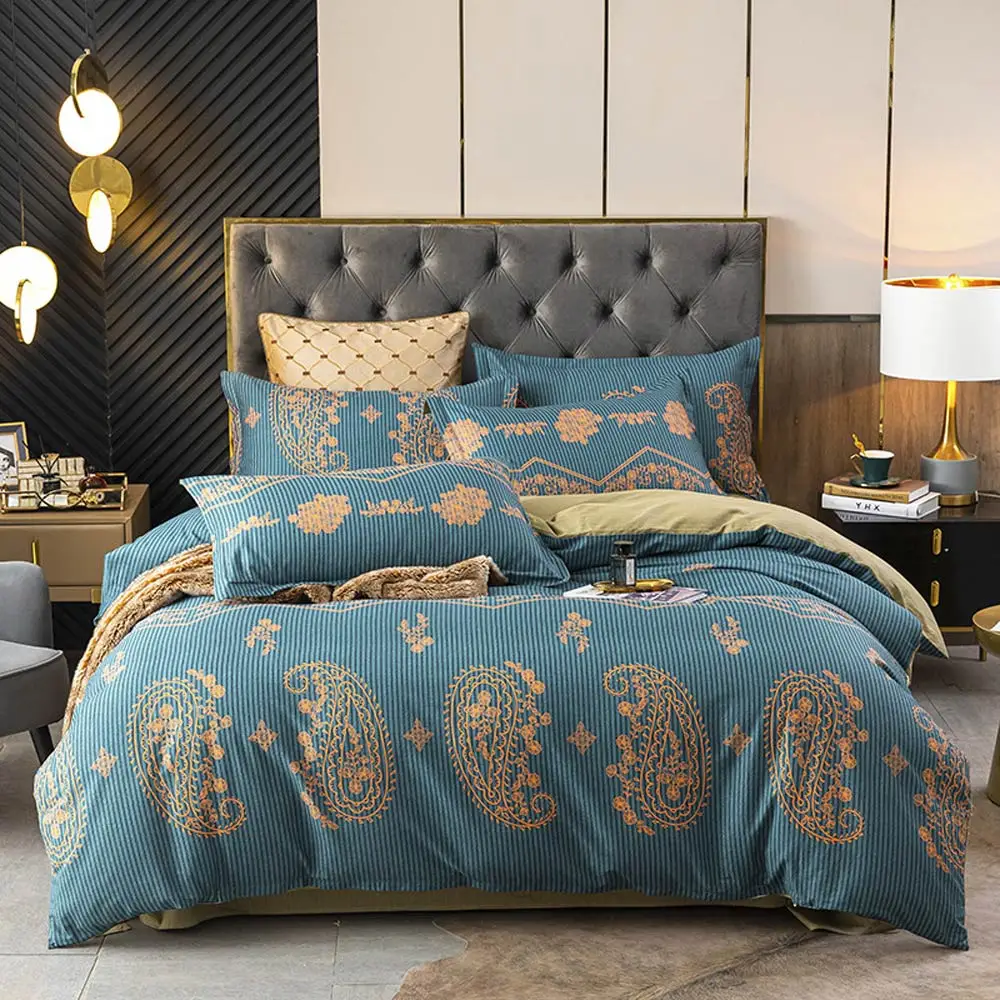 

European Bohemian Paisley Mandala Duvet Cover Set Cotton Queen Size Bedding Set Bedlinens Flat Sheet Pillow Cases