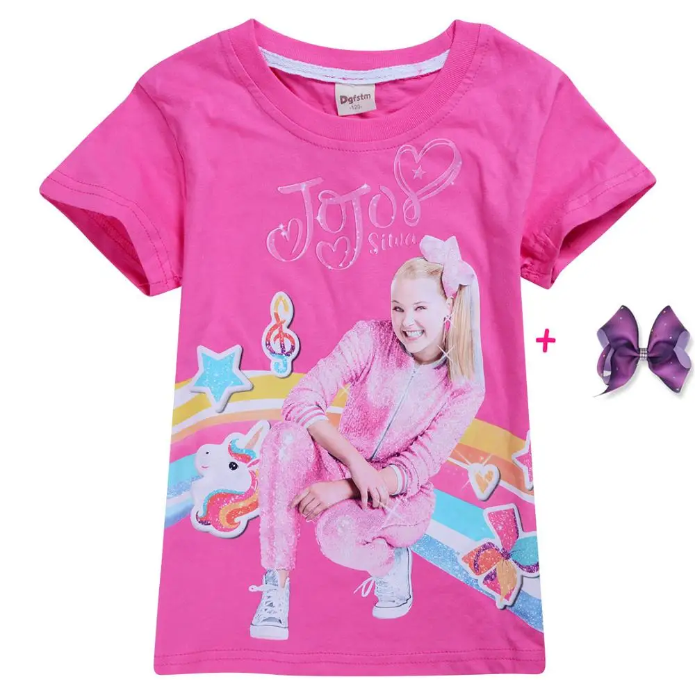 rose purple New Girl Kid Jojo Siwa T shirt Children Summer Autumn Short Sleeve Cotton T-shirt Tops Tee Baby Toodler Casual Home Wear Clothes - Цвет: rose purple