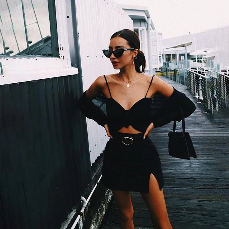 Yimunancy комплект из 2-х предметов топ на шнуровке и Кардиган с длинным рукавом весна