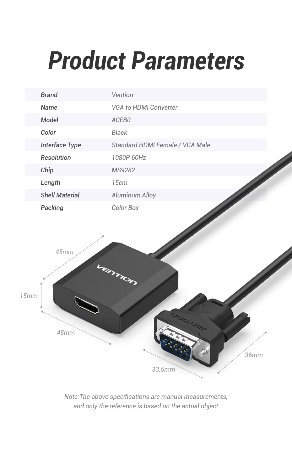 Vention VGA to HDMI Converter 1080P Male to Female With Audio VGA HDMI Digital Analog Adapter for Laptop HDTV Projector HDMI VGA