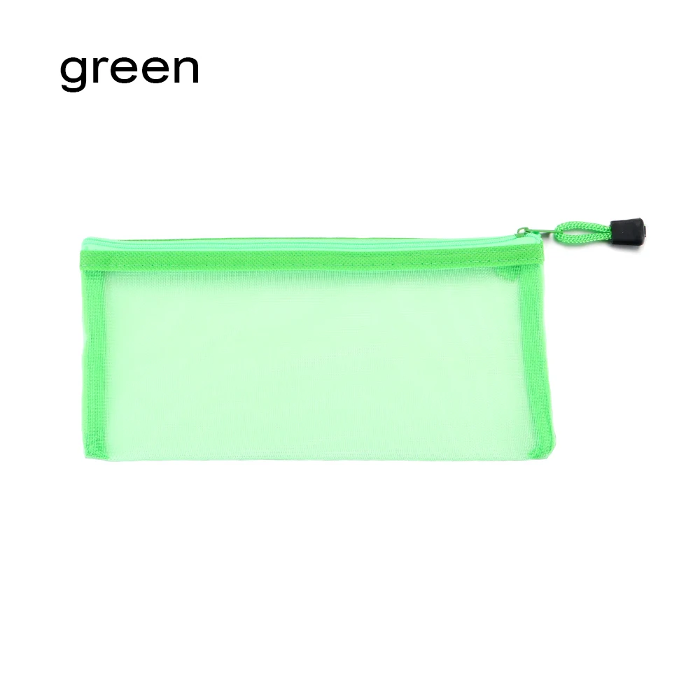 green Простая прозрачная Сетчатая Сумка для документов, прозрачные канцелярские принадлежности на молнии, нейлоновая сумка, чехол для карандашей, офисные, школьные принадлежности - Цвет: green