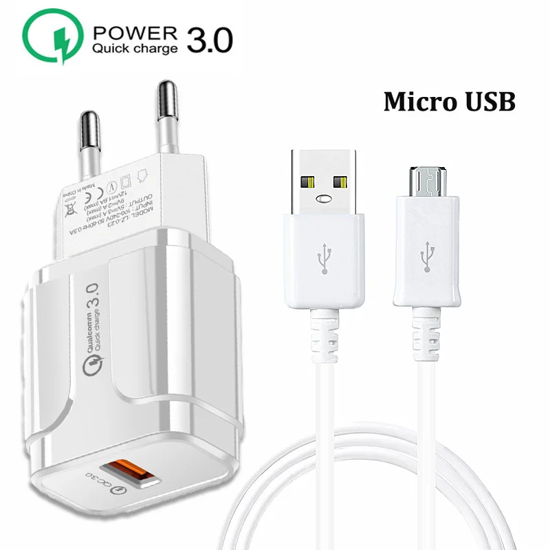 Micro USB кабель Quick Charge 3 0 EU штекер для телефона зарядное устройство Huawei P8 P9 Lite 2017 Mate 7 8
