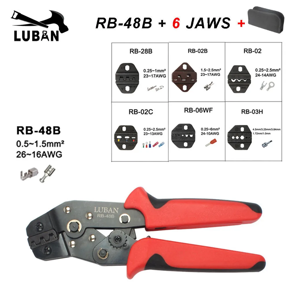 RB-48B 6JAW KIT RB-48B, Мини, Европейский стиль, обжимной инструмент, обжимные плоскогубцы 0,5-мм2, многофункциональный инструмент, инструменты, лучший бренд, LUBAN, серия RB, sn-48b - Цвет: RB-48B 6JAW KIT