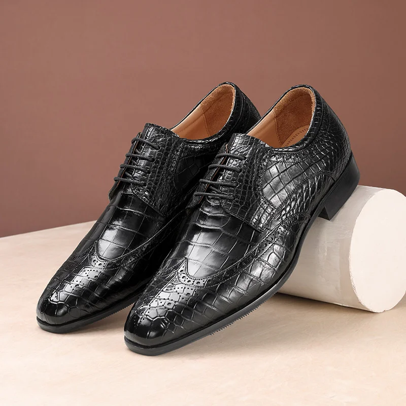 

Crocodile leather men's business casual new lace up versatile Brock men formal designer fashion dress shoes trend Free shipping