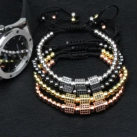 new design trendy men charm bracelet classic micro cz handmade weave beads lace up braided ball bracelets for men jewelry gift