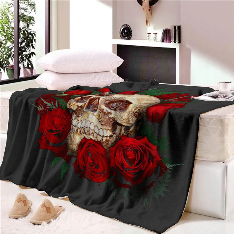 

Luxury Skull Super Soft Blanket Flower Pattern Air Conditioned Office Nap Throw Quilt Comfort Body Cover Adult Kids Teen Travel