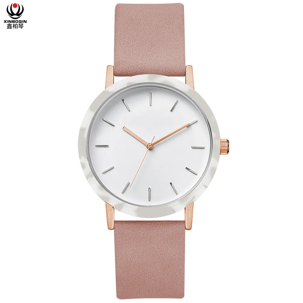 Женские кварцевые часы женские милый розовый кожаный ремешок Модный Красочный