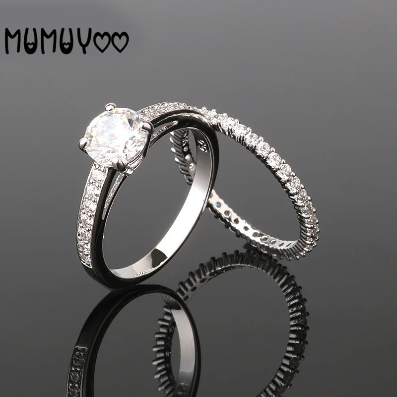 

High quality S925 silver charm personality simple atmosphere crystal double ring can be stacked female ring to ring ring