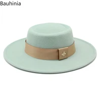 bauhinia fedoras hat for men women 8 5cm brim french elegance autumn winter felt top jazz cap with bee ribbon
