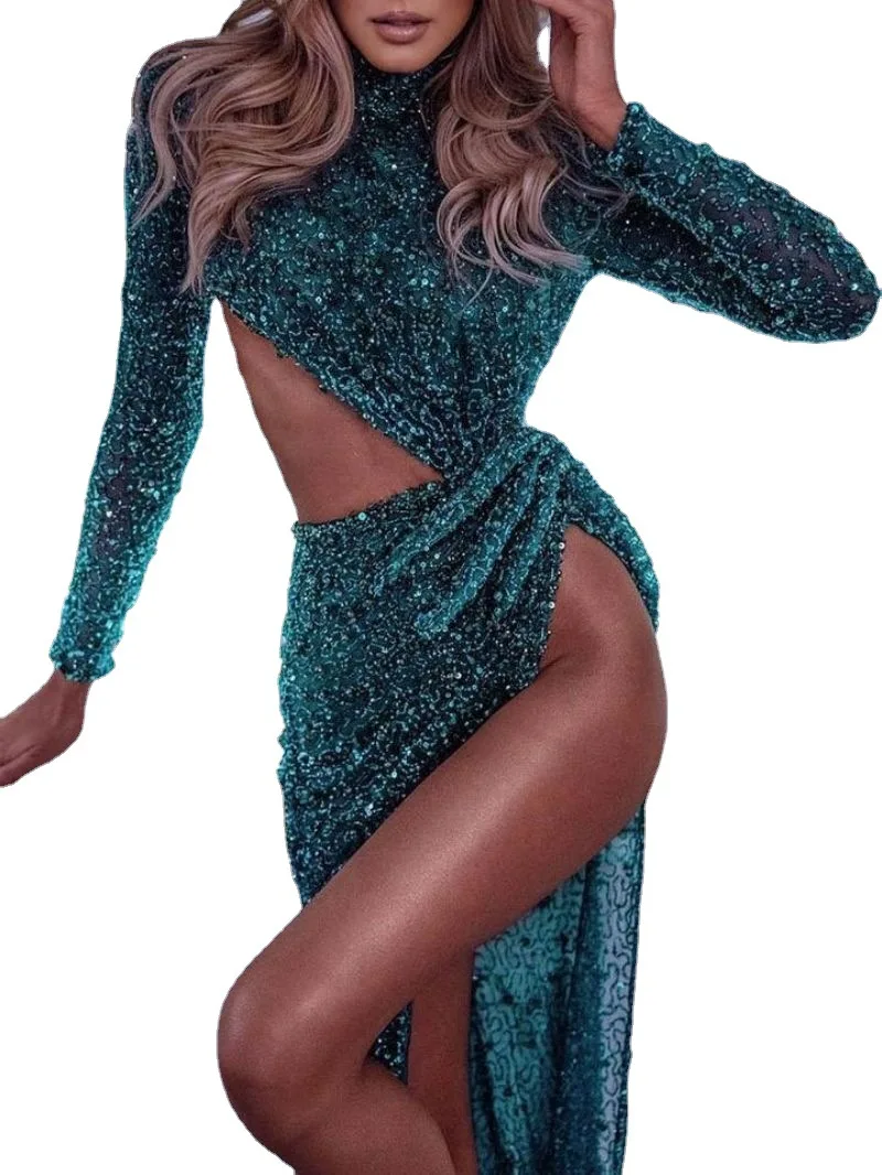 

Women Fashion Long Dress Sexy Elegant High Split Fork Vestidos Feminino Club Party Night Fashion Long Mopping Dress Summer 2021