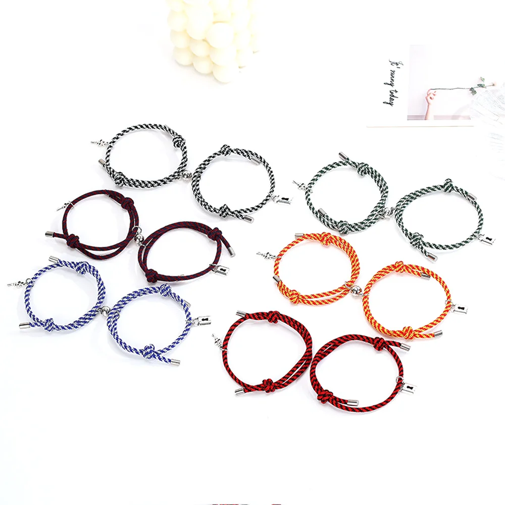 

Bracelets Magnetic Couple Woven Hand Rope Lock Key Charm Round Magnet Anniversary Festival Gift for Him Her Friends Men Women