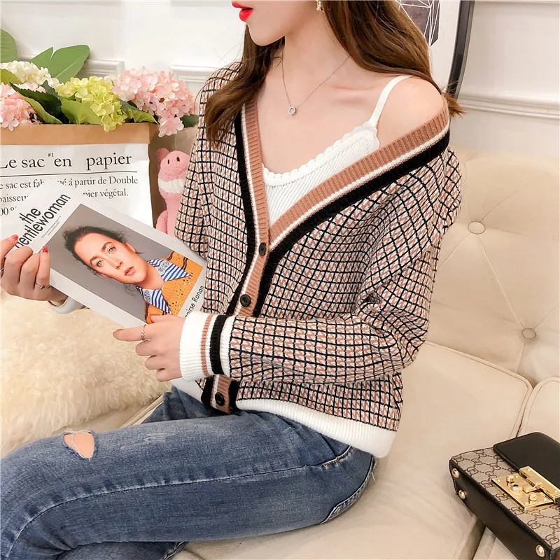 QingWen осенний свободный клетчатый Модный свитер для студентов Корейская версия