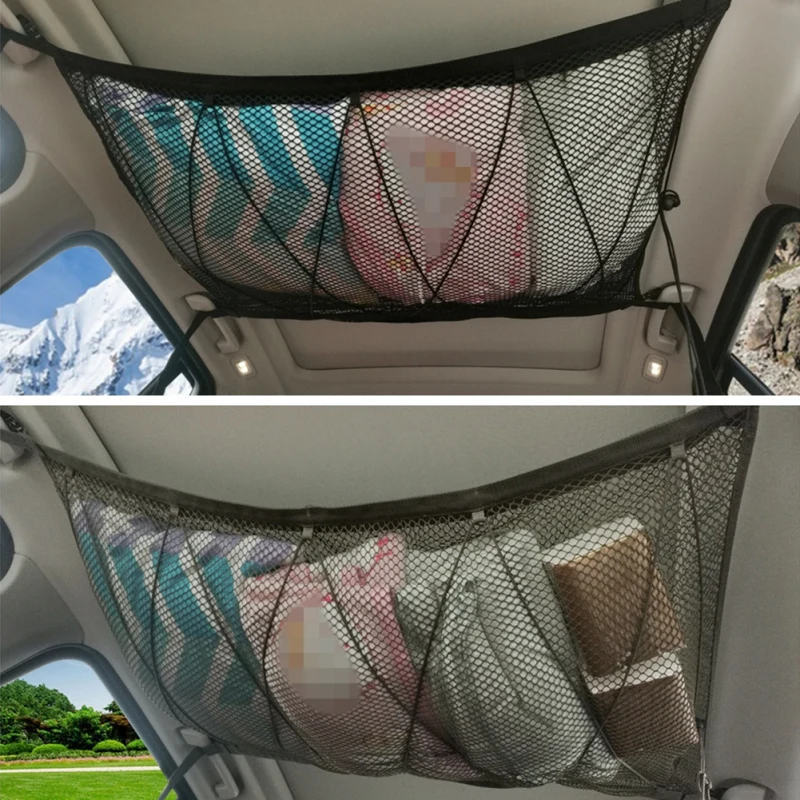 

Standard Car Ceiling Storage Net Pocket-Universal Car Roof Interior Cargo Net Bag With Zipper Portable Car Trunk Storage