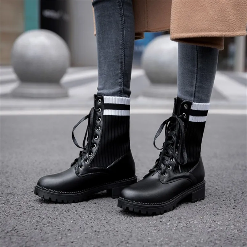 Ботинки женские на квадратном каблуке со шнуровкой 2020 | Обувь