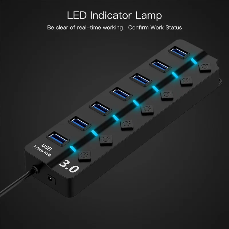 USB 3,0 Hub 4  7 порт Супер Скоростной USB 3 концентратор данных с индивидуальными выключателями питания и EUUSUK адаптер питания для MacBook ноутбука ПК (art.: 3a3598e875f) - 3a3598e875f