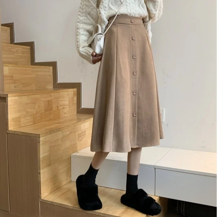 

Шерстяная Юбка А-силуэта Осень-Зима Женская юбка средней длины с высокой талией Осень-зима длинная юбка Зимняя с свитером
