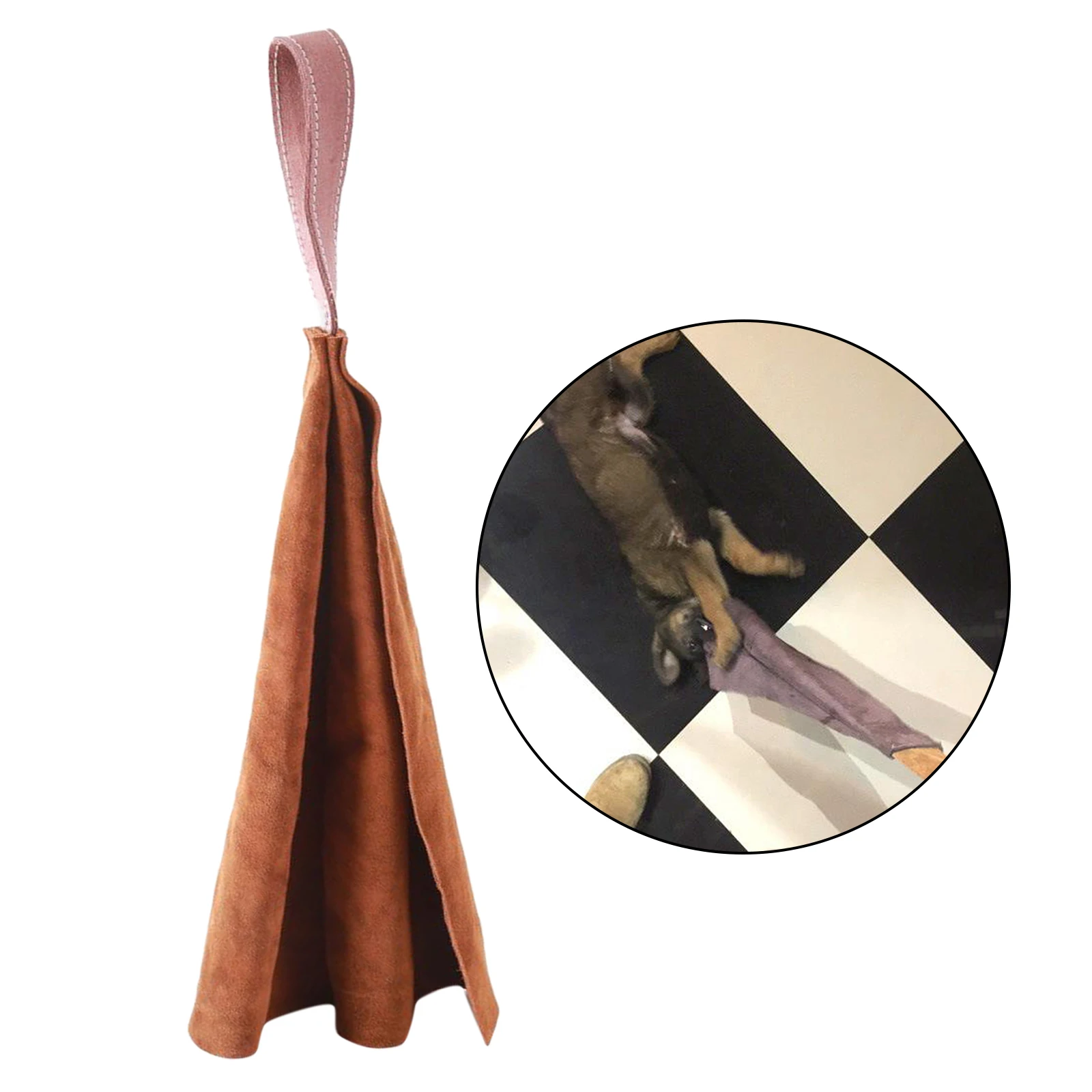 

Thick Leather Dog Tug Toy for Training/Play/Gift with Strap Puppy Bite Rag