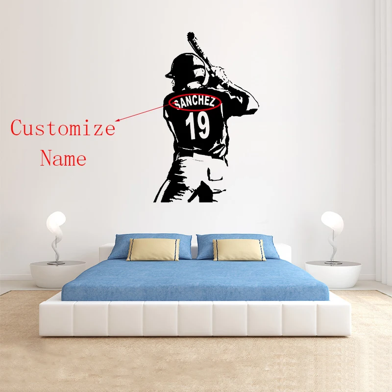 Бейсбол настенные Арт пользовательское имя наклейка плеер стены спальни декора