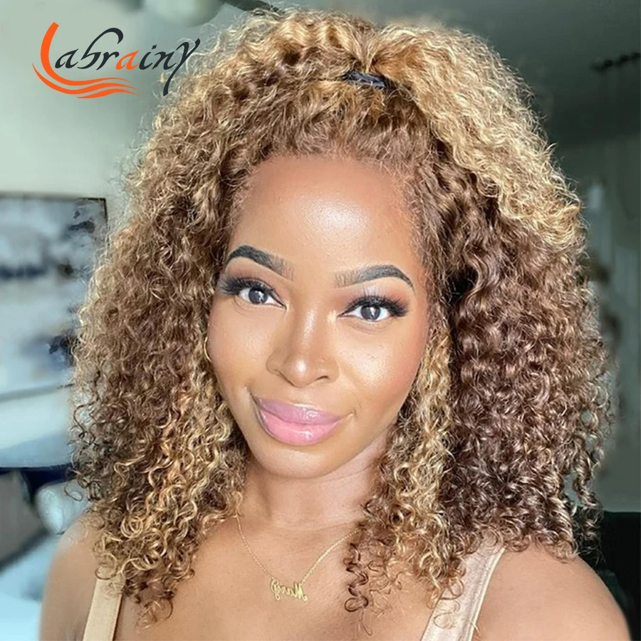 

Curly 13x4 HD Lace Front Human Hair Wigs Highlight Honey Blonde Lace Frontal Pixie Bob Water Wave Colored Full Women Deep Wave