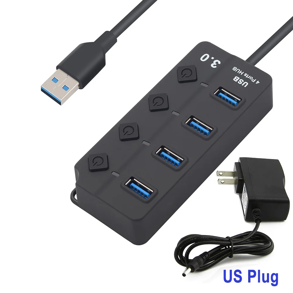 4 Port with US Plug 4/7 Порты и разъёмы USB 3,0 концентратор Разветвитель USB концентратор 3,0 с индивидуальным Мощность переключатели светодиодный индикатор ЕС и США Мощность адаптер для ноутбука MacBook - Цвет: 4 Port with US Plug