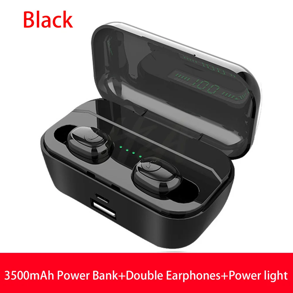Double black 3500 мАч G6S tws T1 Pro fone de ouvido bluetooth 5,0 наушники беспроводные стерео бас наушники гарнитуры с микрофоном беспроводная зарядка - Цвет: Double black