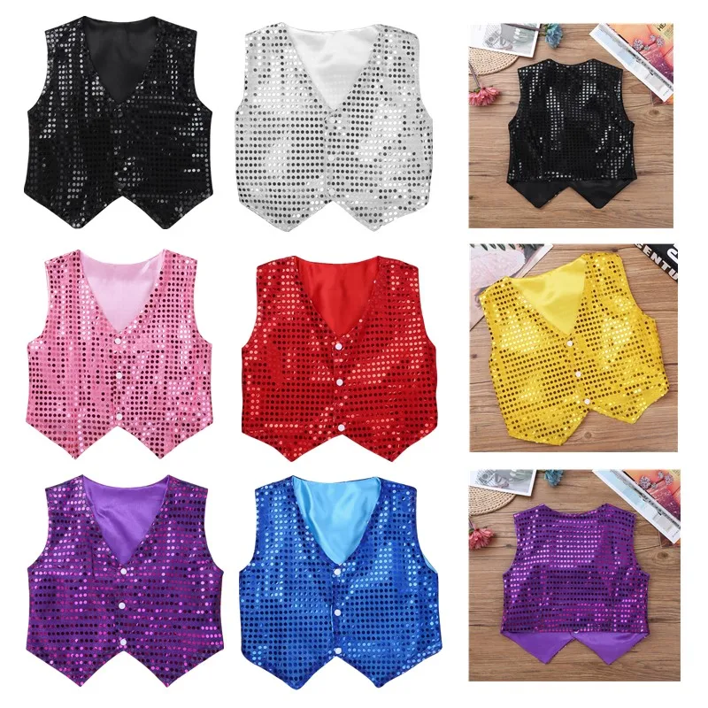 Жилеты с блестками в стиле хип-хоп для мальчиков жилеты детский нарядный костюм