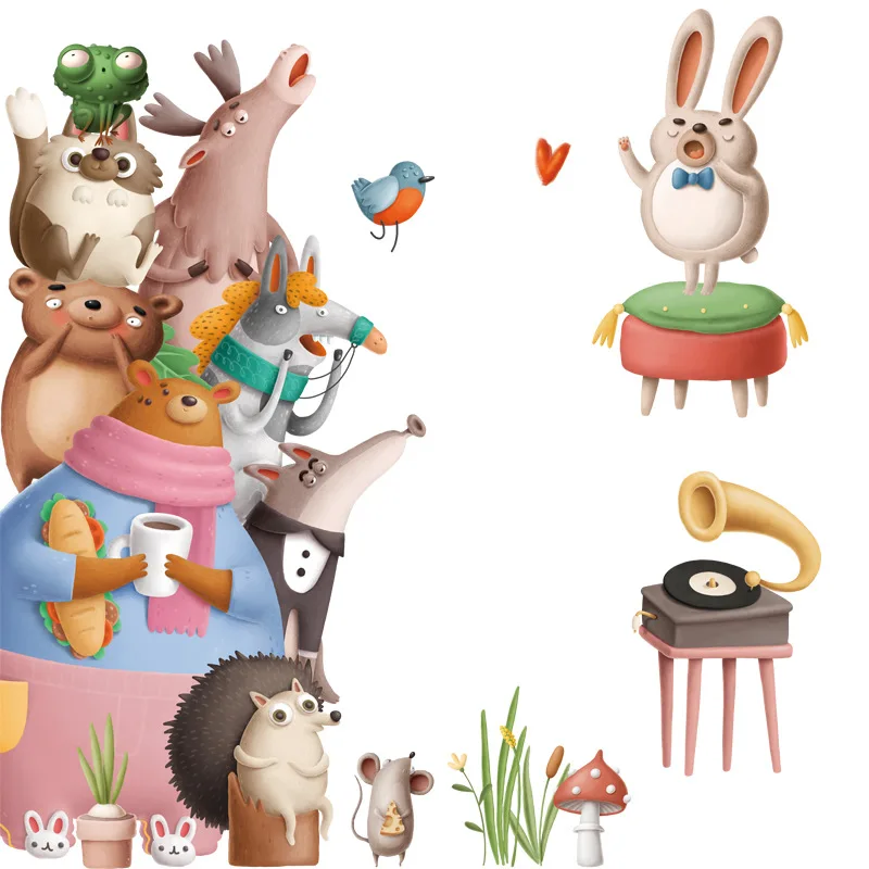 

Cartoon Animals Wall Stickers for Kids Room Bedroom Kindergarten Decoration Door Art Decals Self Adhesive Wallpaper Home Decor
