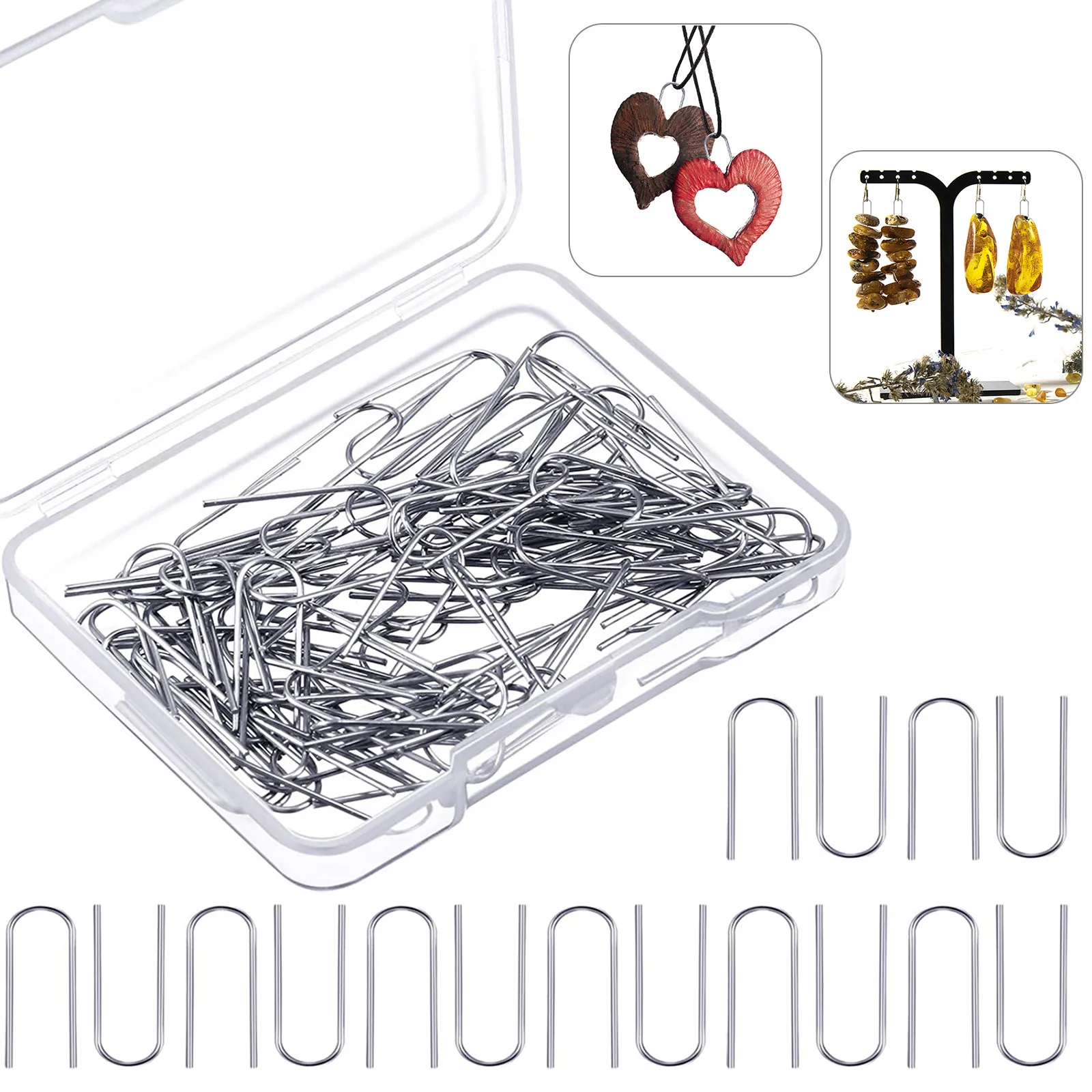

150 Pieces High Temperature Nichrome Wire Jump Rings U Hanger Hooks for DIY Pendant Ceramic Ornaments Fusing in Glass Wire Hook