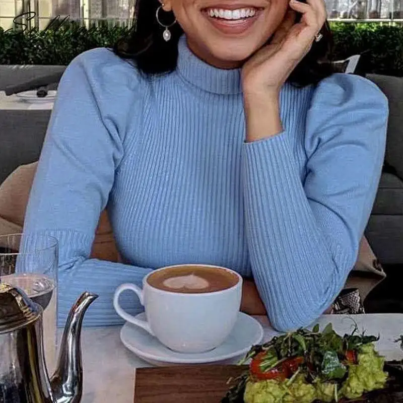 Sollinarry Vintage Turtleneck Women Sweaters Jumper Blue New Fashion Solid Autumn Sweater Winter Female Pullover Black Mujer | Женская