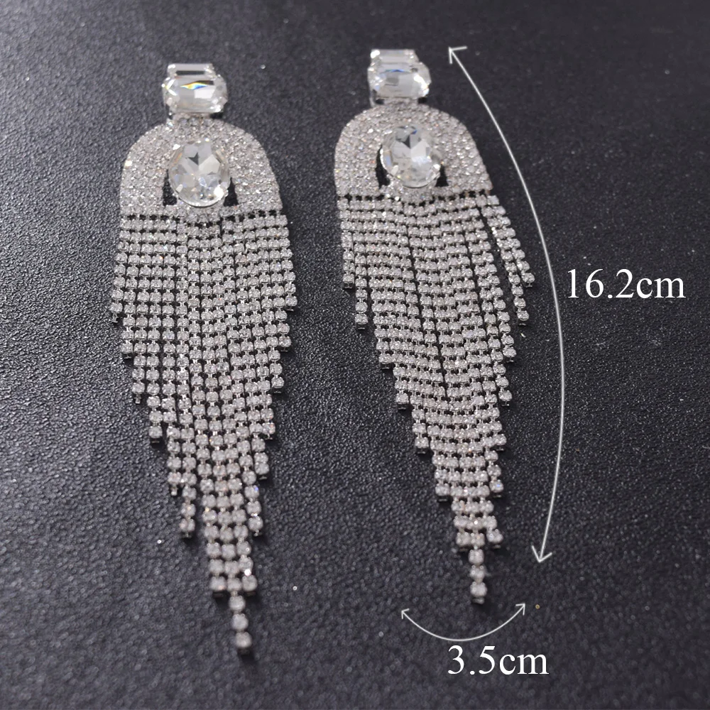16 см длинные серьги с кисточками стразы клипсы для женщин серьги-капли ушей
