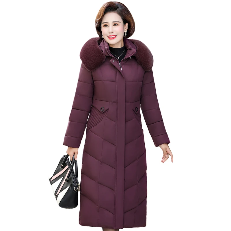 Зимняя длинная куртка с меховым воротником для женщин среднего возраста парки