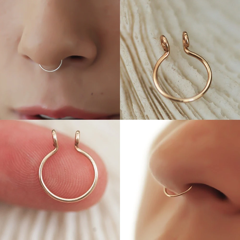 Не требуется пирсинга зажим для носа кольцо медицинский титан поддельное панк