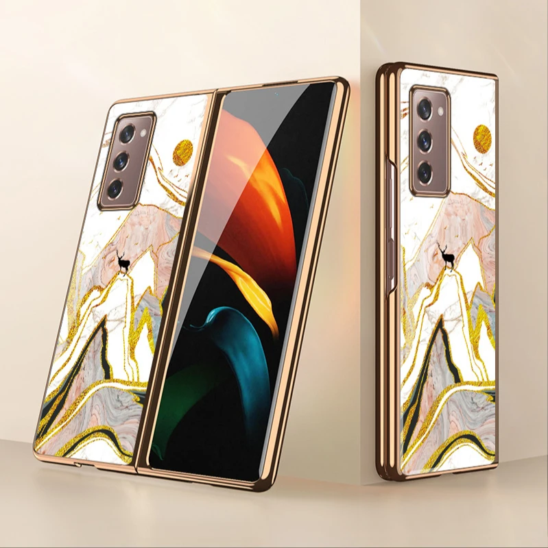 

For Samsung zfold2 mobile phone case cartoon female f9160 electroplated glass W21 folding protective cover w2021 elk man