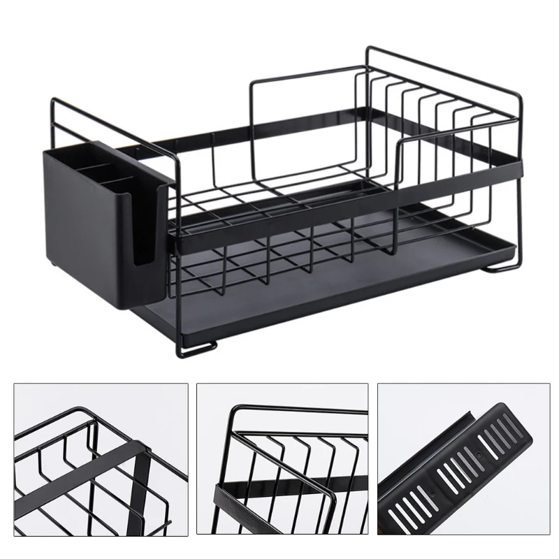 

2-Tier Dish Drying Rack Stainless Steel Dish Rack with Drainboard Swivel Spout Dropshipping
