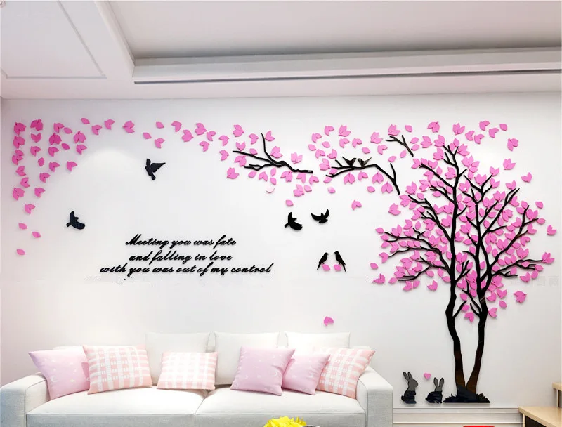 

3D Wall Sticker Love Tree With Bird Rabbit Decals For Wall Living Room Decoration Acrylic Wall Stickers TV Background Wallpaper