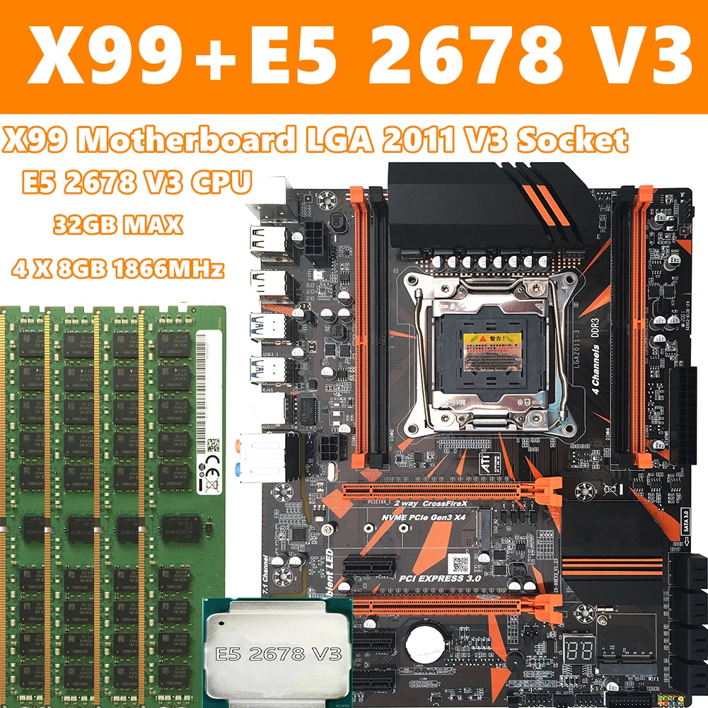 Материнская плата X99 LGA 2011 V3 разъем для Intel CPU E5 2678 с DDR3 ECC 1866 МГц 32 ГБ сочетают в себе