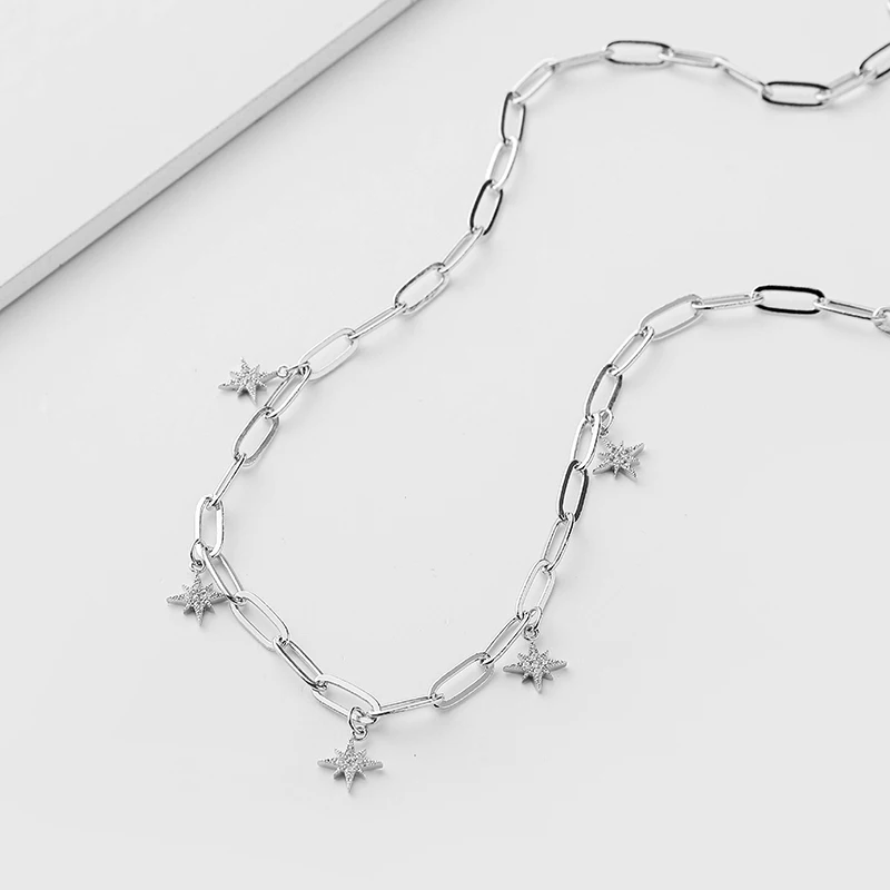 SIPENGJEL Fashion Inlaid Zircon Stars Pendant Necklace Geometric Link Chain Hip Hop For Women Girls Punk Jewelry 2021 | Украшения и