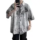 Рубашка мужская с отложным воротником, модная повседневная Пляжная блуза свободного покроя, с цветопередачей, с короткими рукавами