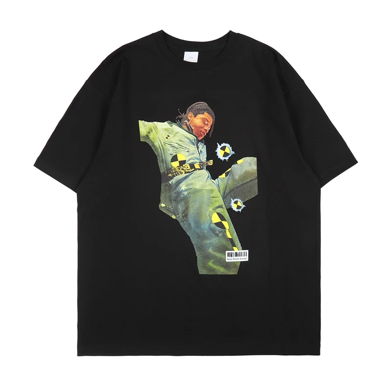 

Футболка мужская свободного покроя, винтажная тенниска из 100% хлопка с принтом в стиле хип-хоп, с коротким рукавом, в американском уличном ст...