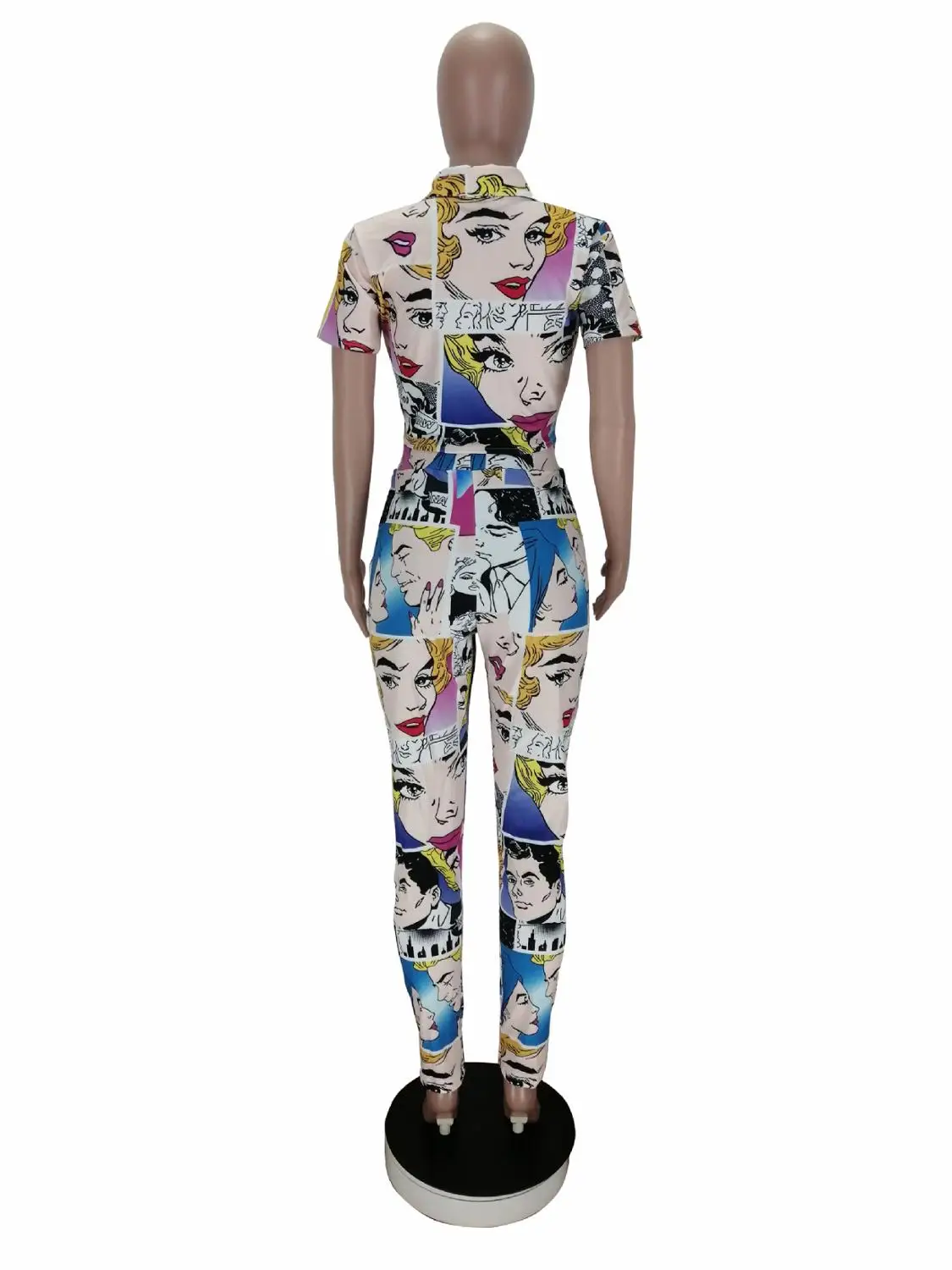 

2020 Women Two Piece Matching Sets Cartoon Printed Short Sleeve Top & High Waist Bodycon Pants Sets Plus Size Sexy & Club Suit