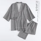 Кимоно для мужчин традиционное японское, пижамный комплект, чистый хлопок, комплект одежды для сна самурая, юката для купания, ночная рубашка