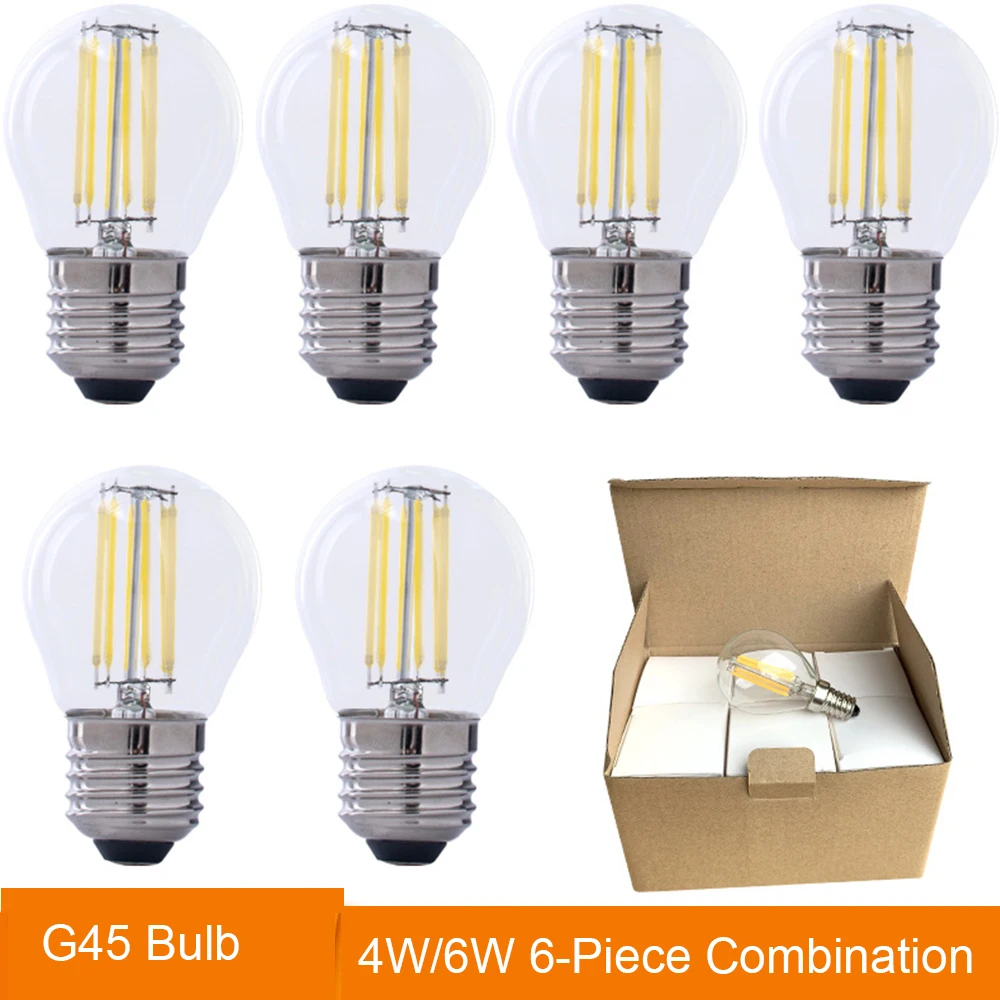 6 PCS E27 E14 4W 6W G45 LED Bulb Edison Retro Crystal Lamp Energy Saving Dining Room Chandelier Filament Light