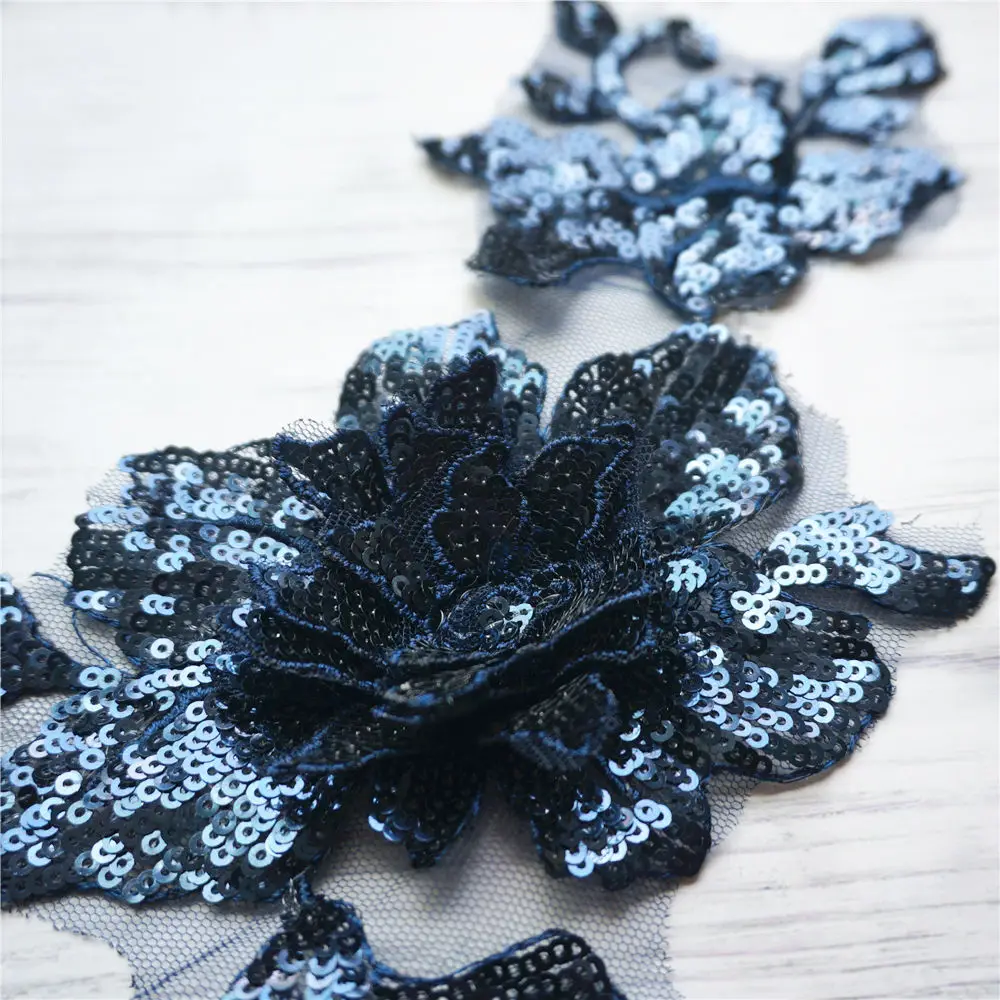 Темно-синие золотые блестки цветок кружевная ткань воротник вышитые платья