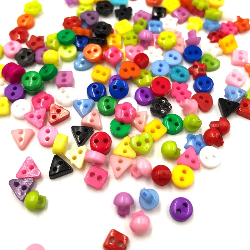 

100pcs/lot Assorted Colors Shapes Tiny 6MM Resin Button 2 Holes Sewing Craft PT209