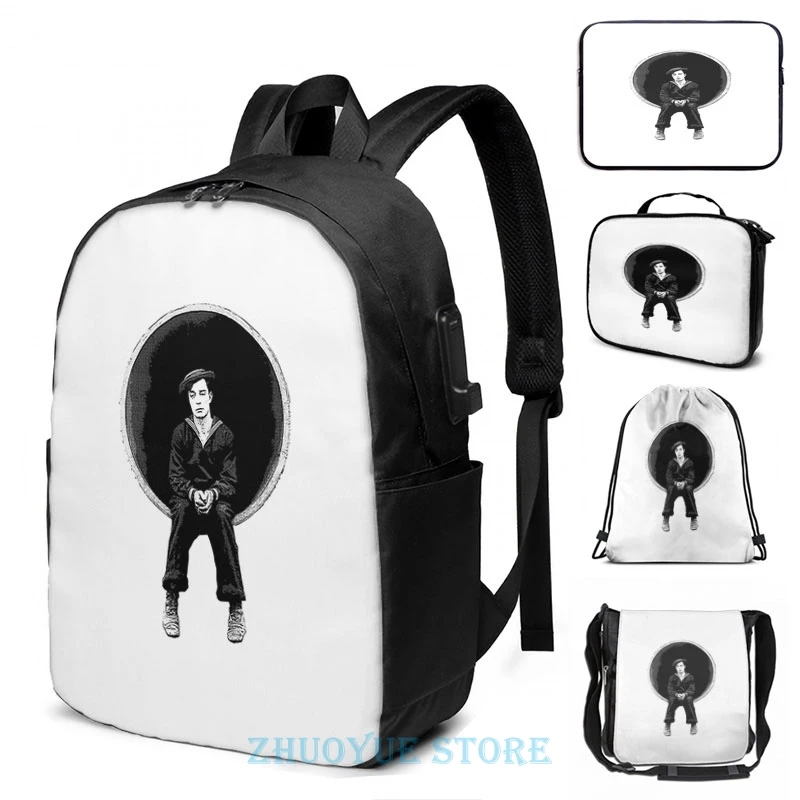Смешная графическая печать «Навигатор» - Рюкзак для зарядки USB Buster Keaton для мужчин Школьные сумки Женская сумка Путешествия на ноутбуке.