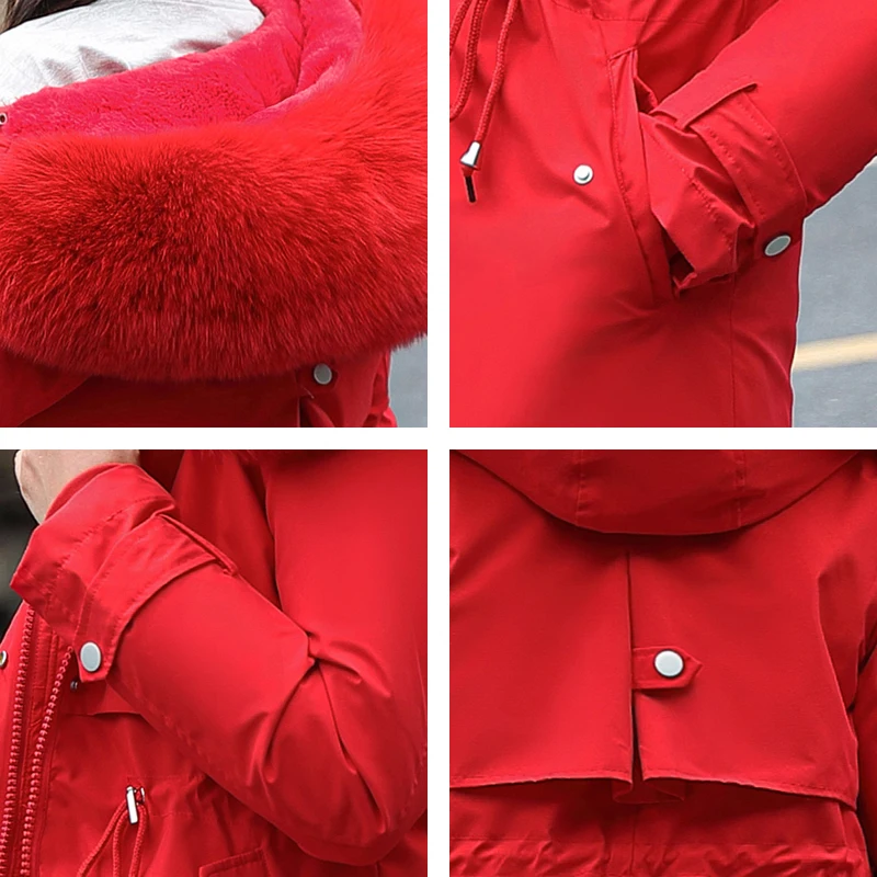 

2020 Winter Jackets Women's Solid Long Hooded Parkas Woman Plus Size With Fur Collar Thick Korean Style Slim Female Cold Coat